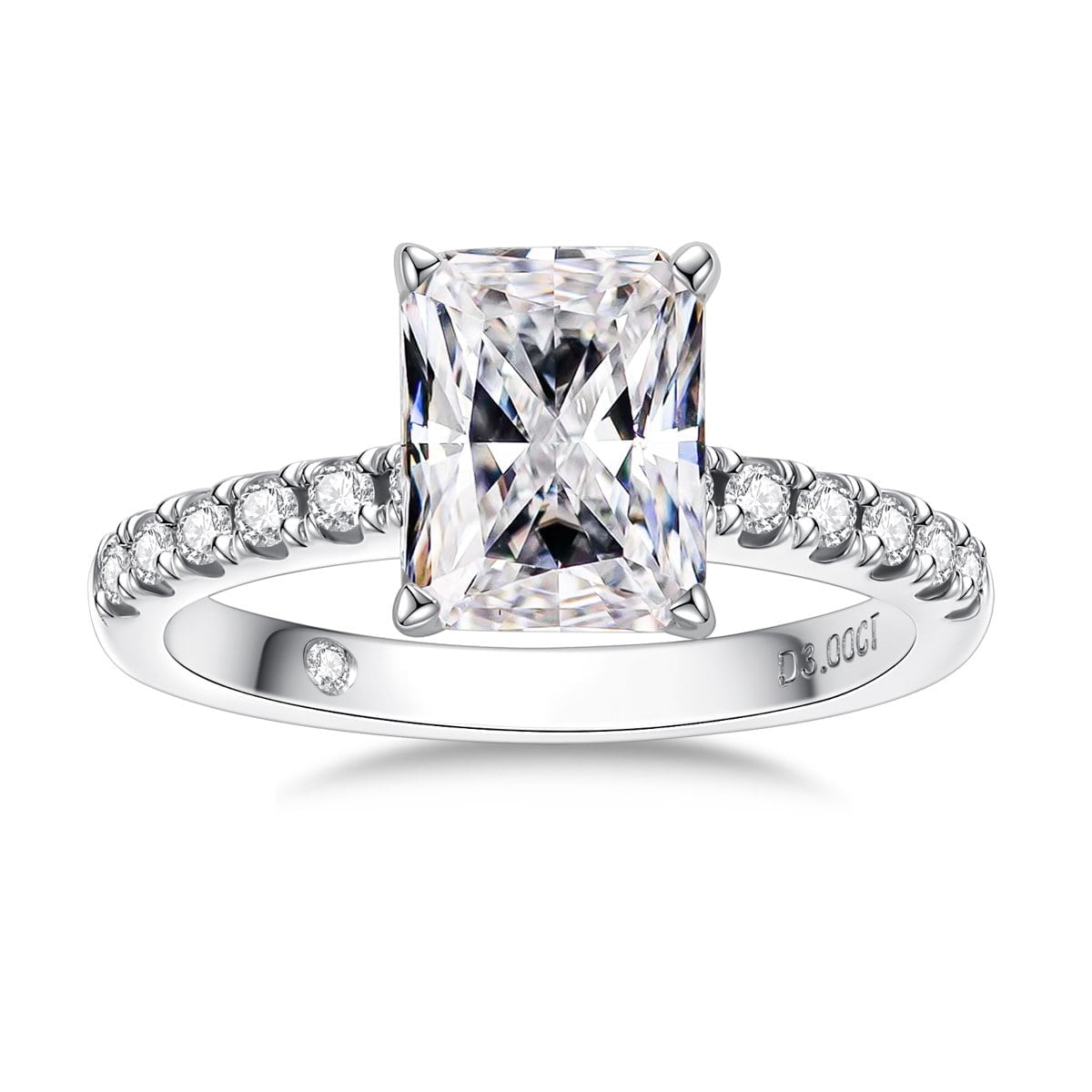AnuClub 3 Carat Radiant Cut Moissanite Engagement Ring for Women,D color VVS1 18K White Gold Plated S925 Silver Promise Ring